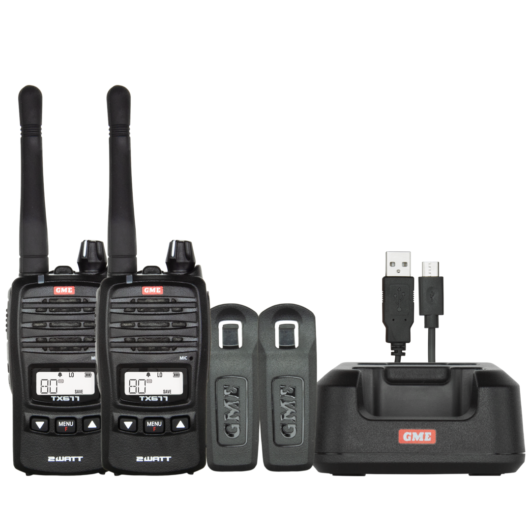 GME TX677 2 Watt UHF CB Handheld Radio, Twin Pack - Astrolabe Outdoors - image 1