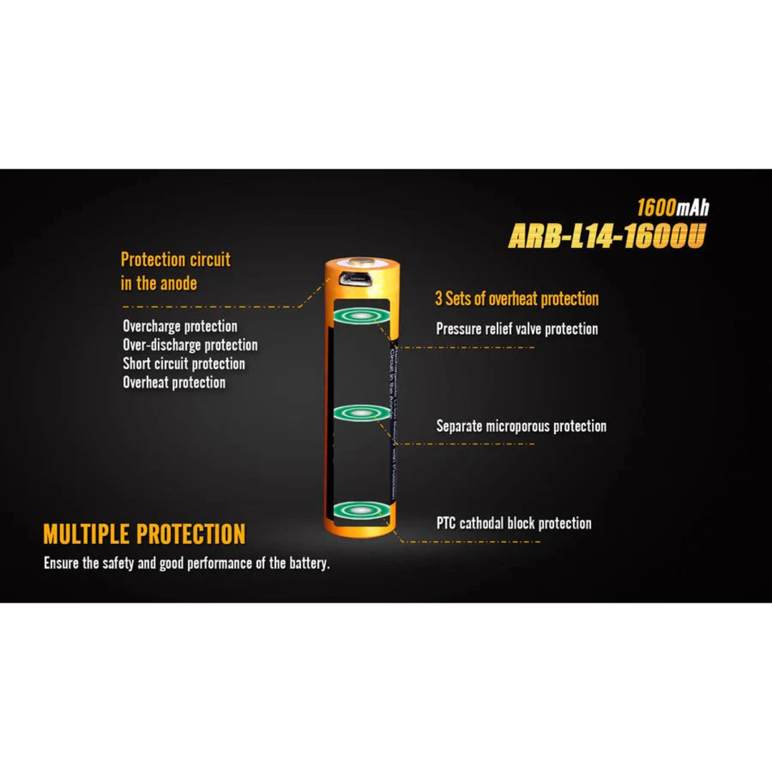 Fenix 14500 Rechargeable Battery AA ? 1600mA with USB Port - Astrolabe Outdoors - image 3