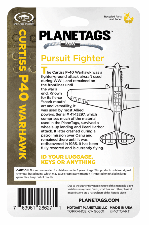 Planetag Curtiss P-40 Warhawk Keychains by Planetags | Downunder Pilot Shop