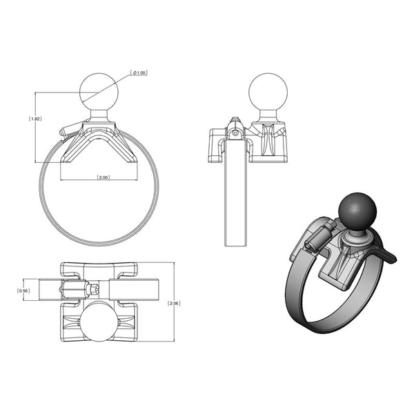 RAM Strap Hose Clamp Base With 1" Ball Mounts by RAM Mount | Downunder Pilot Shop